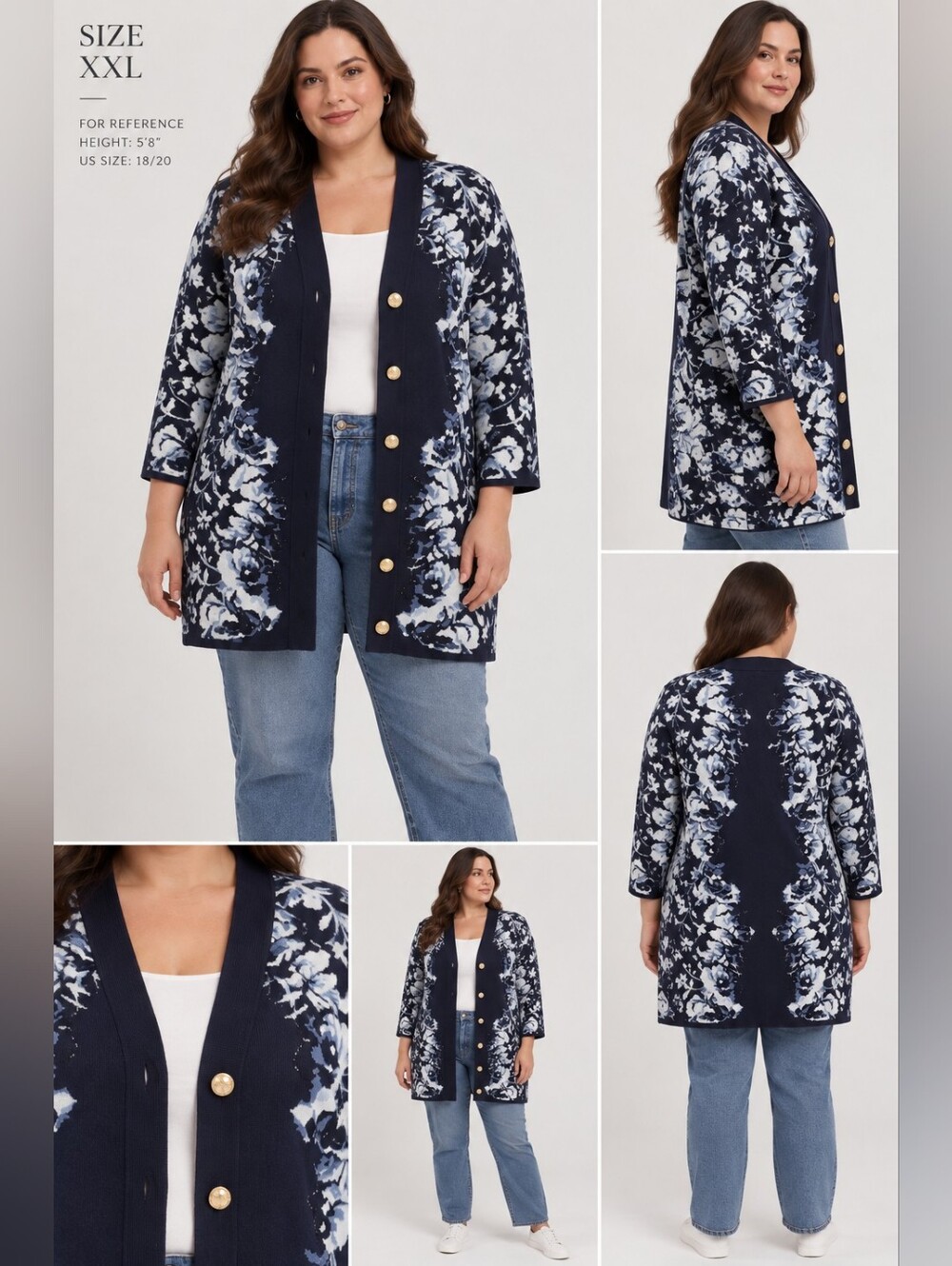 Tuckernuck Navy Floral Button-Front Cardigan Jacket XXL